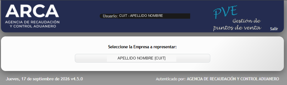 Pantalla de gestión de puntos de venta pidiendo seleccionar la empresa a representar